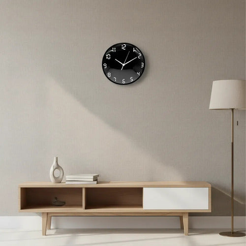 Reloj Analogico Pared Redondo 30cm Numeros Modernos Negro