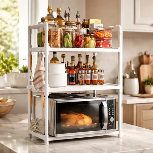 Organizador Rack Cocina Blanco 3 Niveles Mesada Estante Microondas Veoquiero