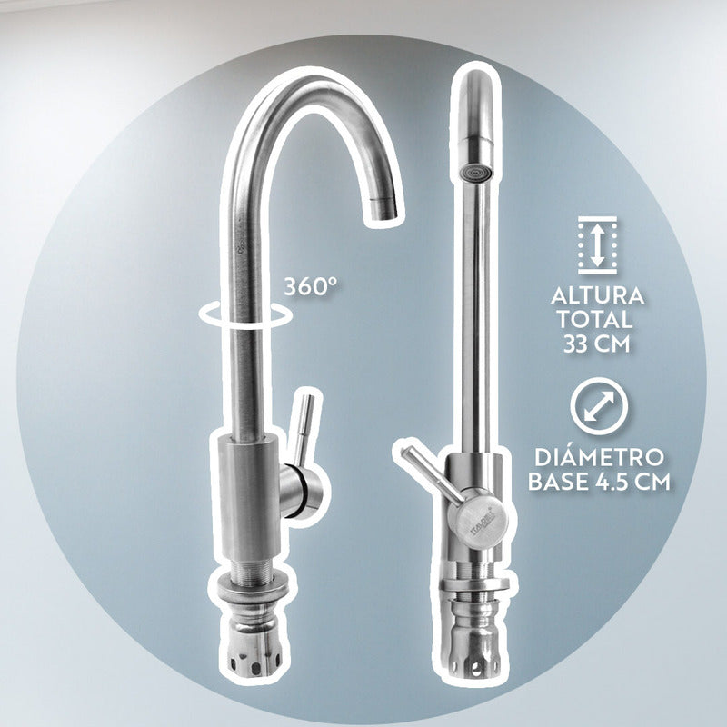 Grifo Alto Mesada Canilla Para Cocina Metalica + Colillas
