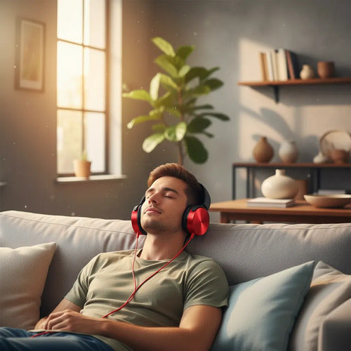 Auriculares Cable 3.5 Mic Manos Libres Vincha Ajustable Rojo