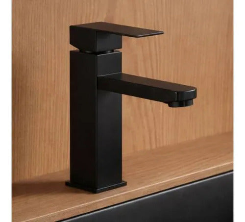 Canilla Griferia Monocomando Lavatorio Acero Baño Set Negro Mate