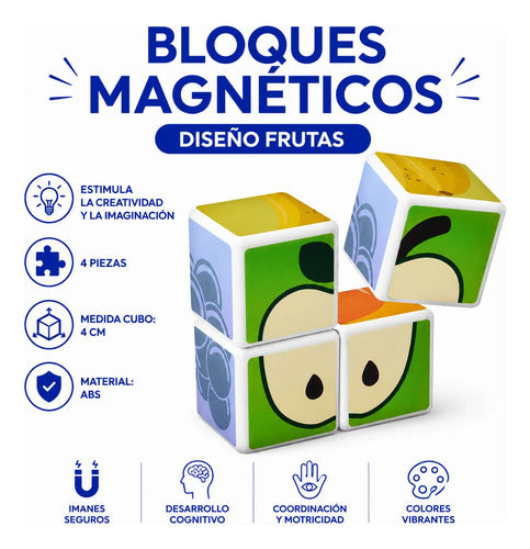 Bloques Cubos Magnéticos Frutas 4 Piezas Cubos Didácticos 4 Sin Personaje