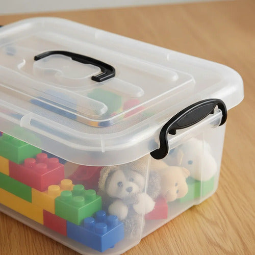 Caja Organizadora Plástica Transparente Tapa Asa 11l Juguete Blanco