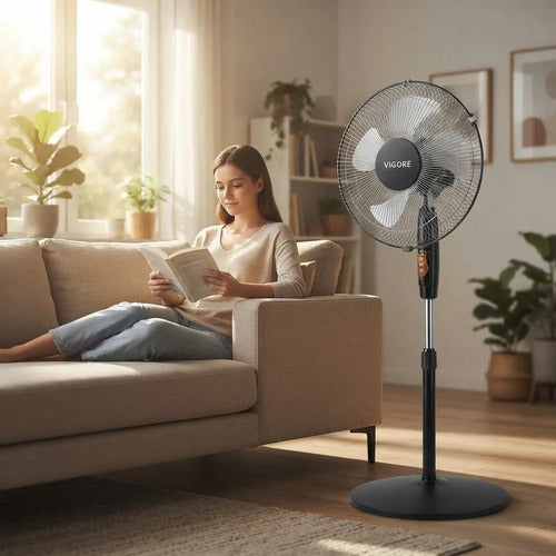 Ventilador De Pie 16 Pulgadas 5 Aspas Metal 40w Ajustable 40.6 Cm Negro Gris