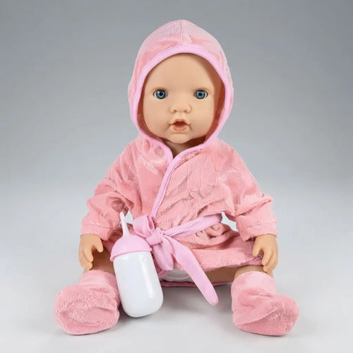 Muñeco Bebé 40cm Sonido Hace Pis Mamadera Ojos Móviles