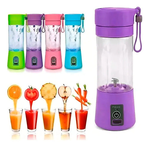 Licuadora Portátil Genérica Portátil Hm-03 380 L Con Usb Celeste Y Jarra De Plástico