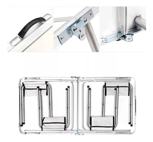 Mesa Plegable Con Asientos Exterior Acero Plastico Camping Blanco