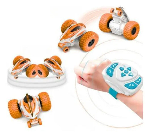 Auto Rc Acrobático 360° Recargable Control De Pulsera Naranja Con Blanco