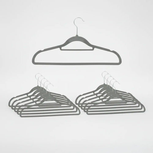 Perchas Terciopelo Antideslizantes Pack X10 42cm Ropa Gris