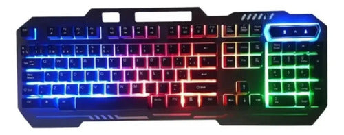 Teclado Gamer Metalico Con Cable 1.5m Y Soporte Para Celular Negro