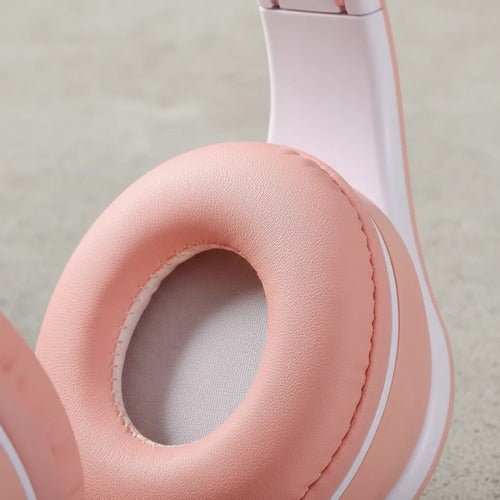 Auricular Bluetooth Usb Tf Plegable Vincha Ajustable 3.5 Hd Rosa