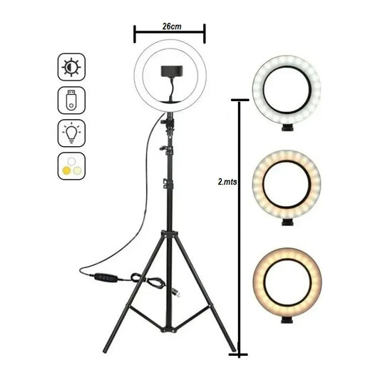 Anillo Aro Luz Led Con Tripode Flexible 2m Soporte 3 Niveles