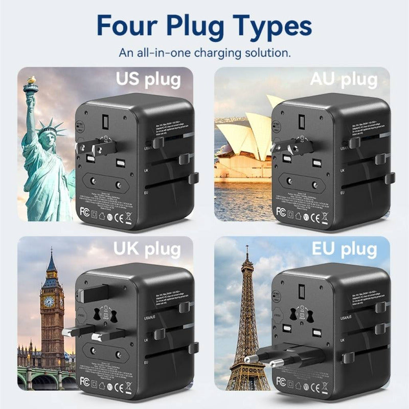 Cargador De Viaje Universal Usb Tipo C + Usb Negro