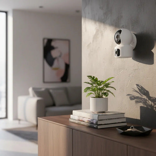 Camara Seguridad Interior Doble Lente Wifi App Ios Android Blanco