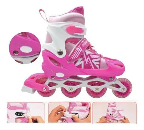 Patines Roller Ajustables 4 Ruedas Luz 34-38 39-43 En Línea 39 - 43 Rosa