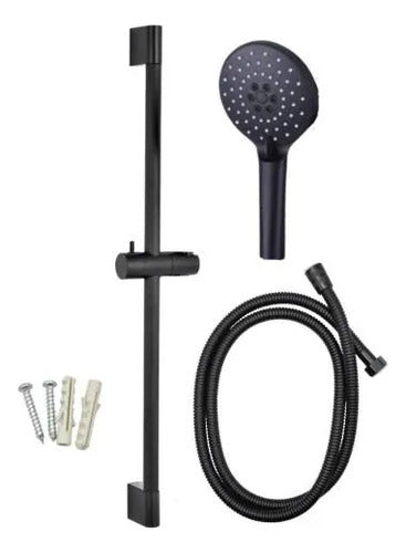 Duchero Manual Baño Barra Soporte Manguera Ajustable Lluvero Negro Mate