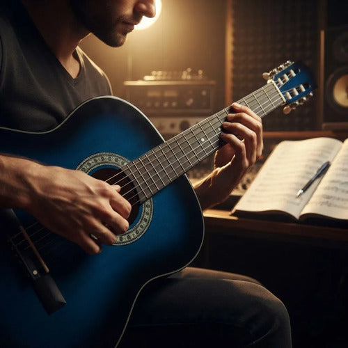 Guitarra Clásica Criolla 38 Pulgadas Madera 6 Cuerdas 97cm Azul