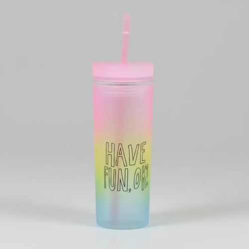 Vaso Acrílico Tapa Sorbito Multicolor Frase 500ml Liviano Multicolor