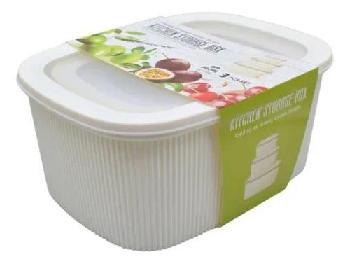 Set Recipientes Cocina Tapa Plasticos 3l 2l 1l Pack X3 Blanco