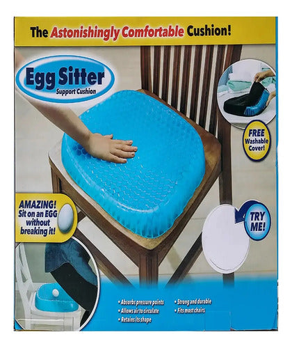 Almohadon Gel Silicona Flexible Con Funda Silla Escritorio Azul Con Funda Negra Liso