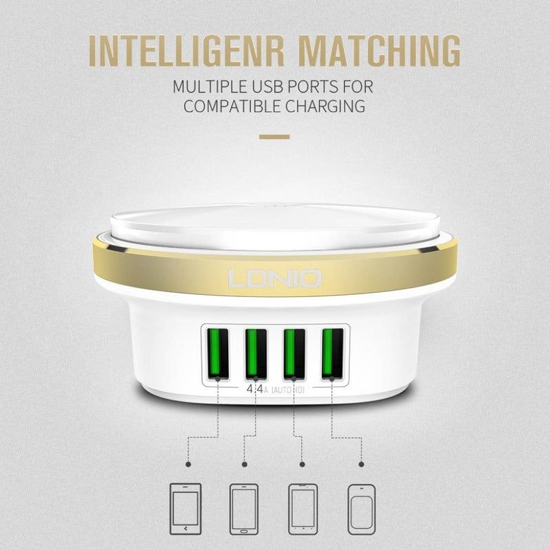 Cargador Pared 4 Usb Luz Led 4.4a Sin Cable Blanco