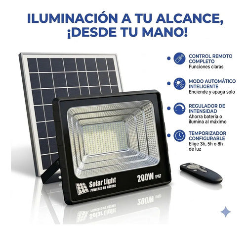 X2 Foco Solar Led Exterior 200w Reflector Con Control Remoto Negro Blanco Frío