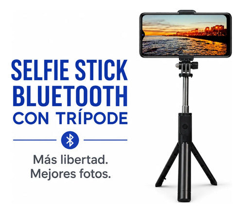 Selfie Stick Palo Bluetooth Tripode Celular 70cm Extensible Negro
