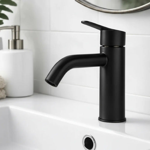 Canilla Grifería Set Monocomando Baño Acero Lavatorio Frio Negro Mate