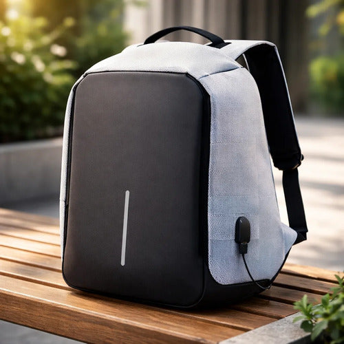 Mochila Antirrobo Usb Cierre Oculto Notebook Seguridad Viaje Gris