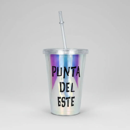 Vaso Acrílico Reutilizable Tapa Sorbito 16cm Punta Del Este Aleatorio