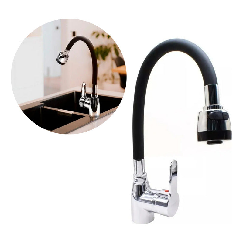 Monocomando Cocina Mesada Flexible Canilla Griferia Negro