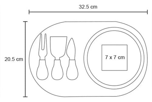 Set Para Quesos: Tabla De Madera Redonda Con Cuchillos De Acero Inoxidable Geométrico Marrón Claro