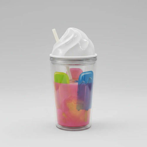 Vaso Reutilizable Acrílico Sorbito Y Tapa 17cm Transparente Transparente Con Diseños