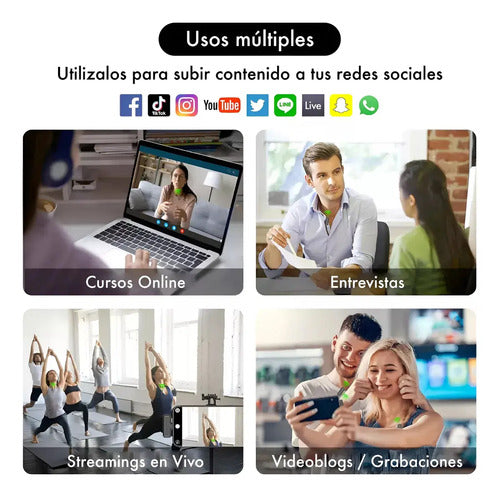 Microfono Corbatero Doble Periodista Inalambrico Caja Carga Color Negro