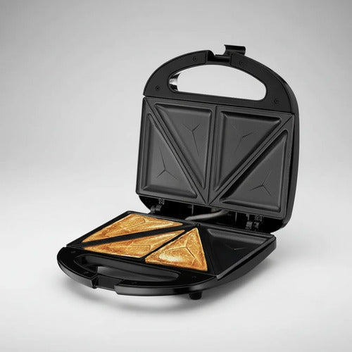 Sandwichera Electrica 750w Antiadherente Acero Inoxidable Eq Negro