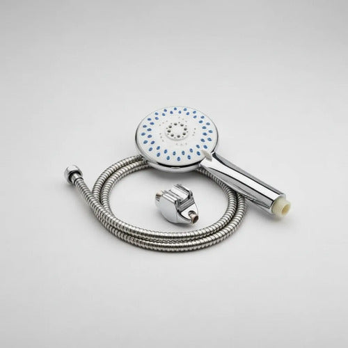 Set Kit Ducha Grande Manguera Soporte Acero 1,5m Monocomando Plateado