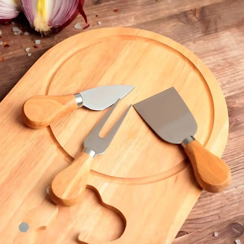 Juego De Cuchillos Para Quesos Con Tabla De Madera Bambu Marrón