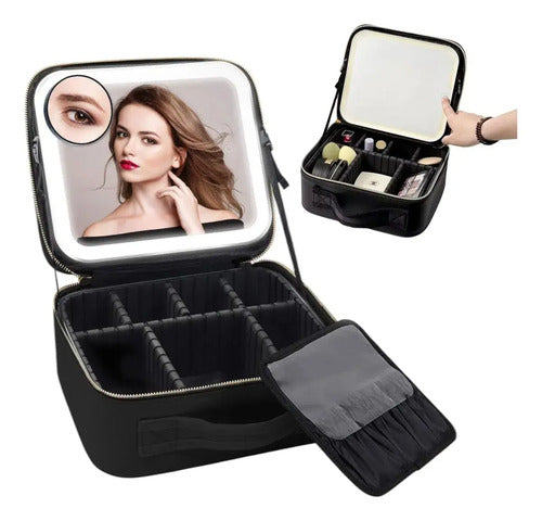 Maletin Maquillaje Con Luz Led Organizador Cosmeticos Espejo Aleatorio