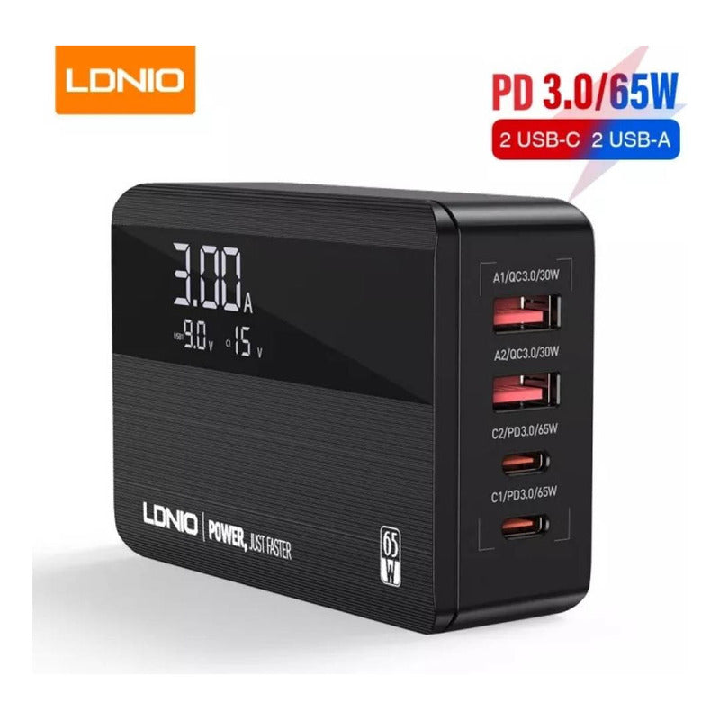 Cargador De Pared 65w 2 Usb + 2 Usb Tipo C Carga Rapida