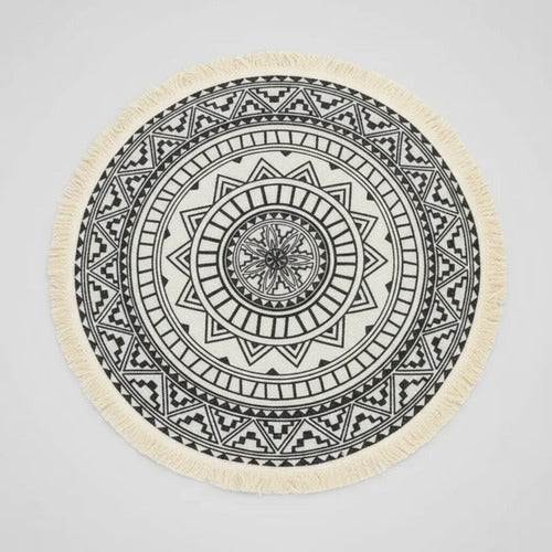 Alfombra Redonda Mandala Algodon 60cm Decorativa Dormitorio 60 Cm Blanco