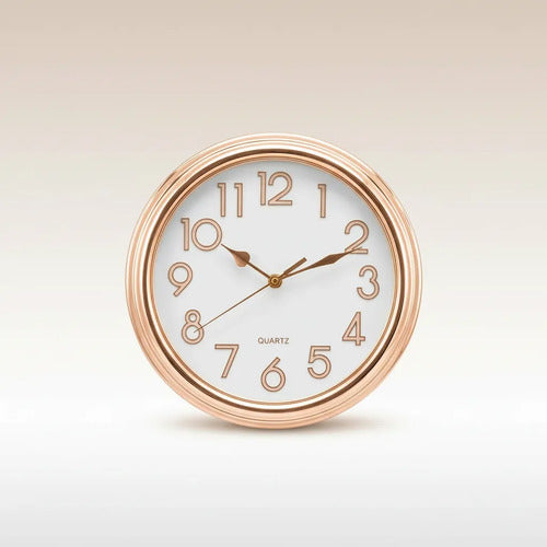 Reloj Pared Analogico Quartz Redondo 31,5cm Hogar Oficina Champagne Blanco