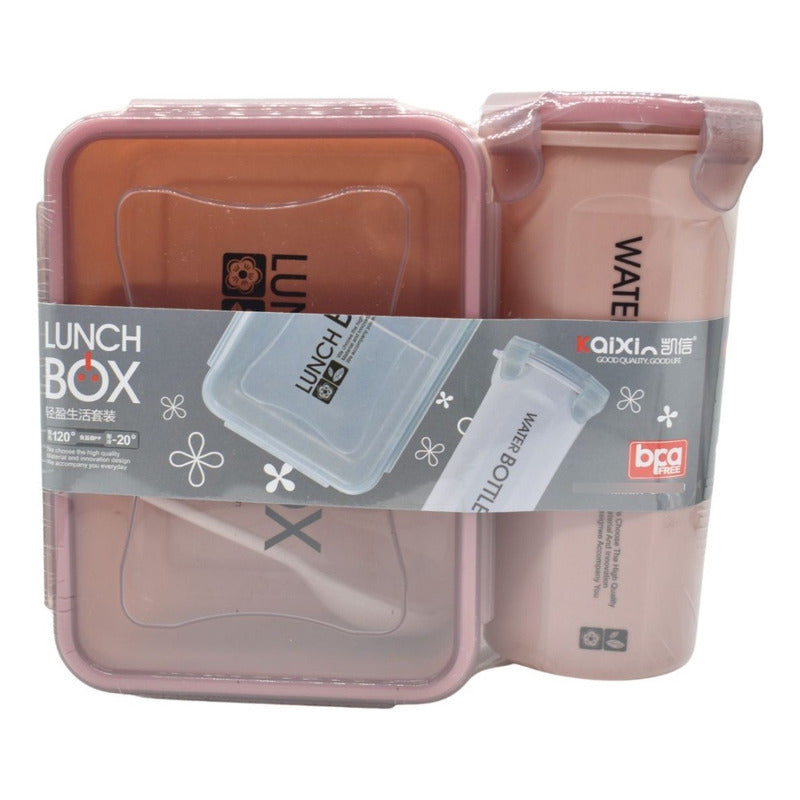 Lonchera Vianda Plastico Con Tenedor Y Vaso Varios Colores