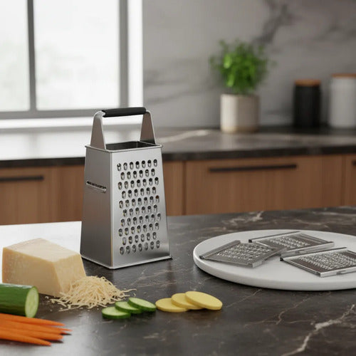 Rallador 4 En 1 Cuchillas Intercambiables Acero Inoxidable Plateado