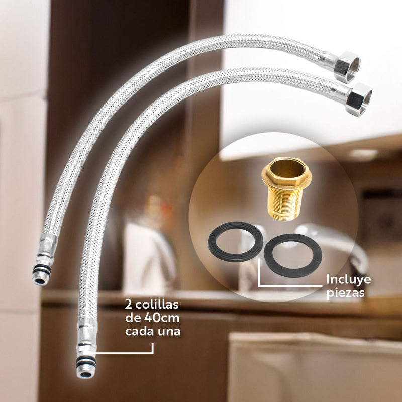 Grifo Monocomando Mesada Canilla Cocina Flexible + Colillas
