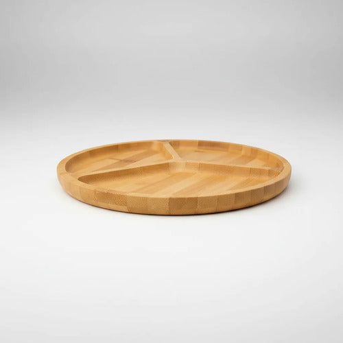 Tabla Bambú Bandeja Redonda Picadas 3 Divisiones 29cm Tabla Para Picadas Dividida