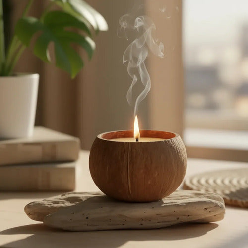 Vela Aromatica Coco Decorativa Aromatizador Con Recipiente Marrón Coco