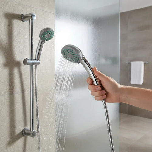 Set Ducha Baño Manual Soporte Ajustable Manguera Flexible Plateado Cromado