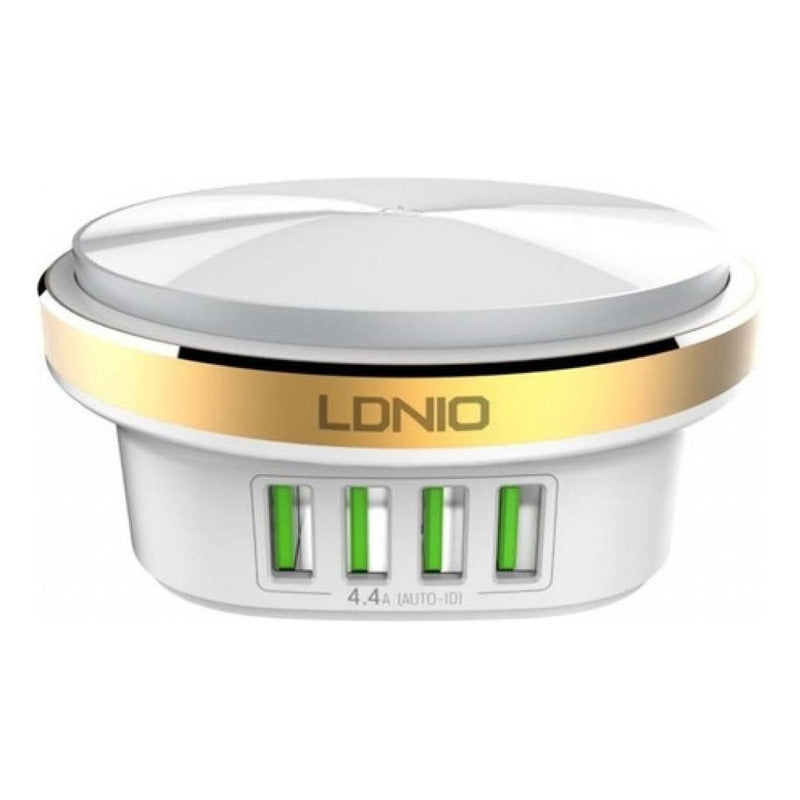Cargador Pared 4 Usb Luz Led 4.4a Sin Cable Blanco