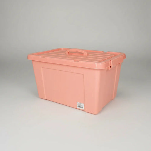 Caja Organizadora Plástica Apilable Tapa Asa 43x29cm Ganchos Rosa