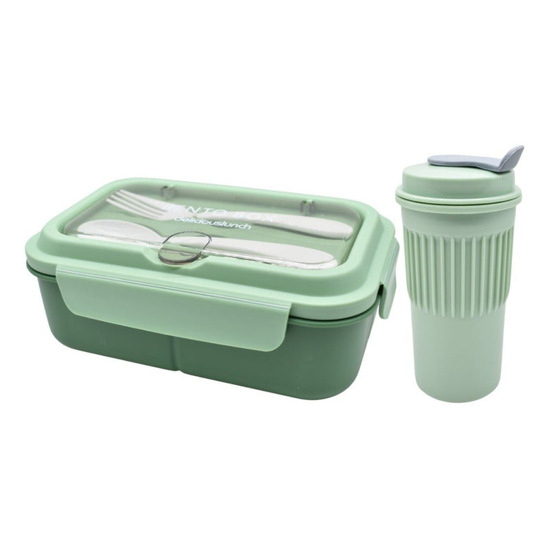 Lonchera Vianda Con Vaso Y Cubiertos De Plastico 1200ml